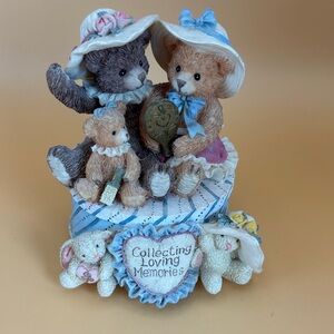 Charming Teddy Bear Figurine Music Box with Blue and Pink Accents